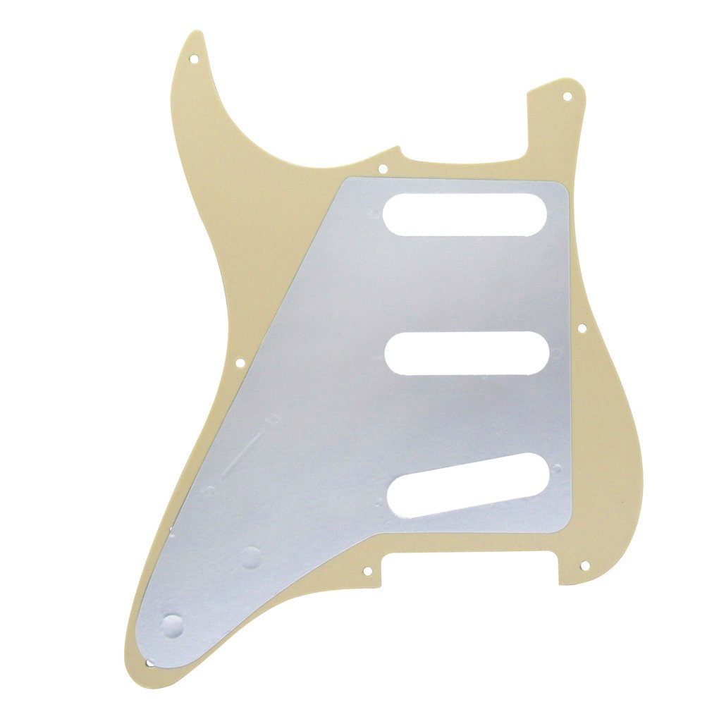 FLEOR Set de 8 trous SSS Pickguard et plaque arrière de guitare avec vis pour remplacement de pièces de guitare Vintage ST Style, crème 3 plis