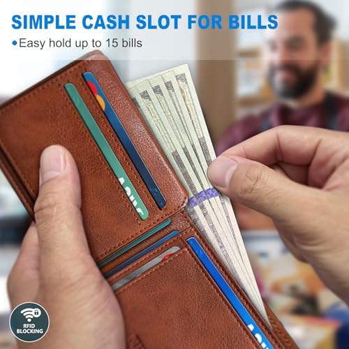 Airtag Wallet for Men,with Cash Pocket 2 ID Window 13 Cards,Slim Leather Wallet Front Pocket Card Holder RFID Blocking with Gift Box4