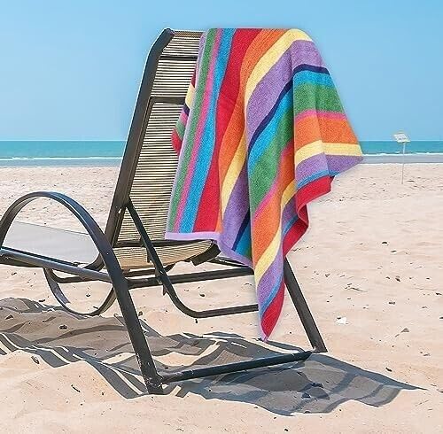 Bath Sheet Towels Large Size 30x60 Rainbow Cabana Stripe 4 Pack Highly Absorbent for Bathroom, Gym, Hotel & Spa