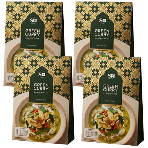 SN Food Green Curry Paste, Thai Green Curry Paste Concentrate, Thai Green Curry Sauce with Coconut Milk, Authentic Thai Taste, Ready-to-Cook, 4-Pack Meal Kit