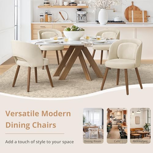 LUE BONA Dining Chairs Set of 4, Modern Upholstered Kitchen Chairs with Solid Wood Legs, Curved Backrest & Lumbar Support for Home Dining Room, Restaurant, Linen Color — view 6