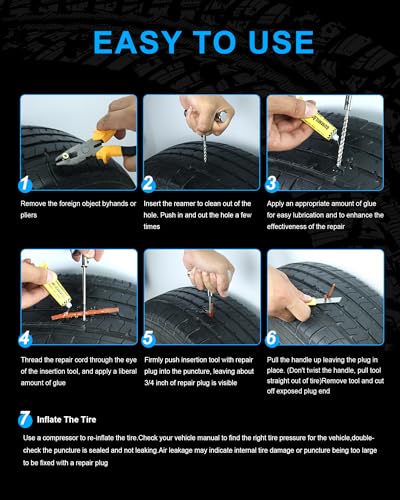 Image of Tire Repair Kit with Plugs, Tire Plug Kit Heavy Duty Professional for Car, ATV, Motorcycle, Truck, Flat Tire Emergency Repair (Boxed Type - 16 PCs)