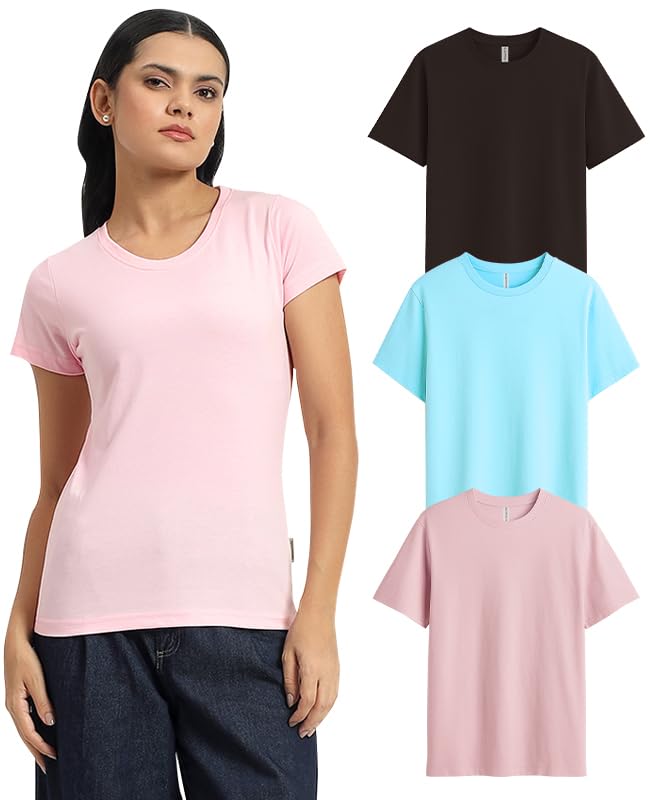 Image of Sleepynuts Women's Plain Round Neck Regular Fit Half Sleeve Cotton T Shirt