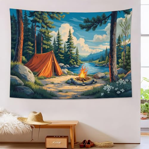Tapisserie de camping rétro pour décorer le plafond de chambre en bleu