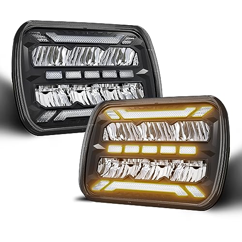 MONDEVIEW 90W 5x7 LED Headlights for Trucks 9000LM 6000K Bright 7x6 5x7 LED Headlights DOT Approved with Amber Turn Signal Hi/Lo Beam DRL Square H6054 Headlights Sealed Beam IP67 2Pcs