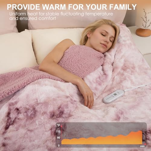 Dowin Heated Blanket Queen Size,Faux Fur Electric Blanket 84x90Inch,Pink - image 2