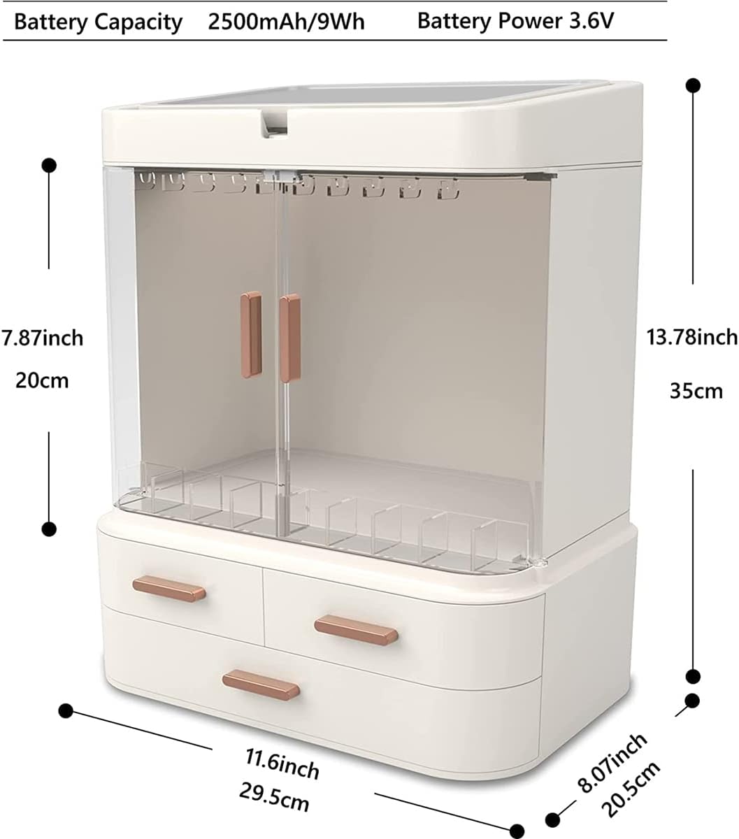 OWOT Makeup Organizer with LED Mirror,Large Capacity Dust And Waterproof Cosmetic Organizer with Drawers for Cosmetic Display,Led model