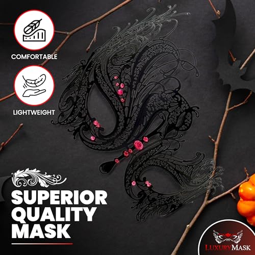 Image of Metal Filigree Masquerade Mask for Women - Swan Style Mask with Rhinestones for Mardi Gras, Prom, Halloween & Venetian Party