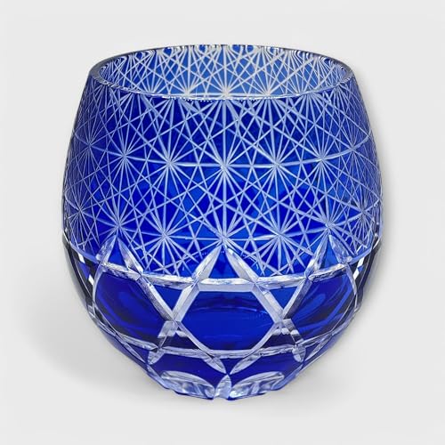 切子グラス 切子 きりこ グラス切子 丸型 卵型 エッグ フリーカップ ウイスキー ロックグラス ガラス コップ おしゃれ 食洗機対応 ハイボール ビール カットグラス 焼酎 お酒 ウィスキー 贈り物 ギフト プレゼント (ブルー)のサムネイル