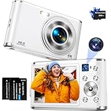 Digitalkamera, AutoFocus 4K Fotokamera mit Dual-Kamera, Fotoapparat Digitalkamera mit 32GB Karte,16X Digitalzoom,2,8' großem Bildschirm Vlogging Kamera Tragbare Point-and-Shoot-Kameras für Teenager