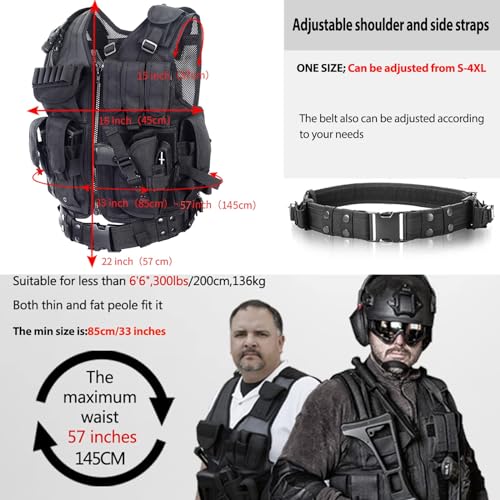 BOMTURN Tactical Vest Outdoor Ultra-Light Breathable Durable Mesh Airsoft Vest Adjustable Detachable Belt & Holster - Thumbnail 5