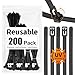 Reusable Zip Ties Heavy Duty Round Ending No Hurt 6+8+10+12 Inch 200 Packs Assorted Size Tie Wraps Ultra Strong Durable Black Cable Ties Indoor Outdoor Multi-Purpose No Slip Off (200, Black)
