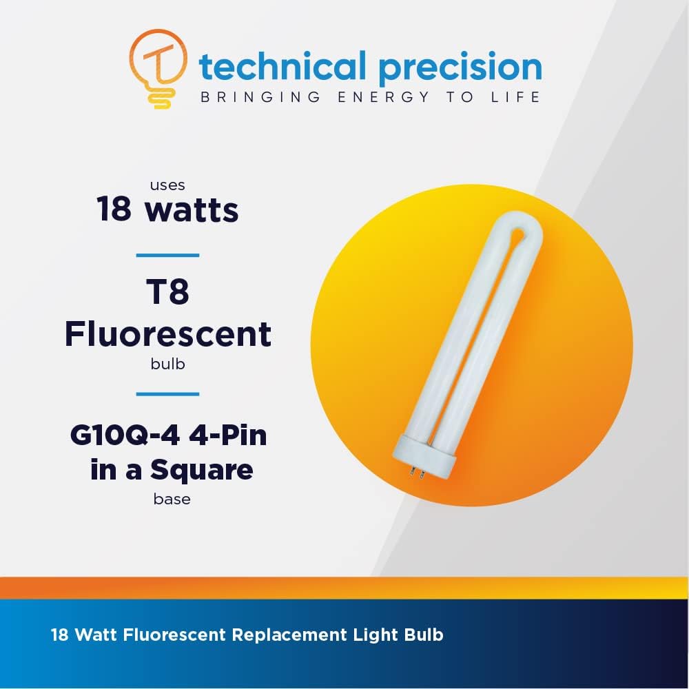 Technical Precision 18 Watt Compact Fluorescent Bulb G10Q-4 Base 4 Pin Light Bulb Replacement for Feit Electric FUL-18W/41K Light Bulb 4100K Cool White - 1 Pack