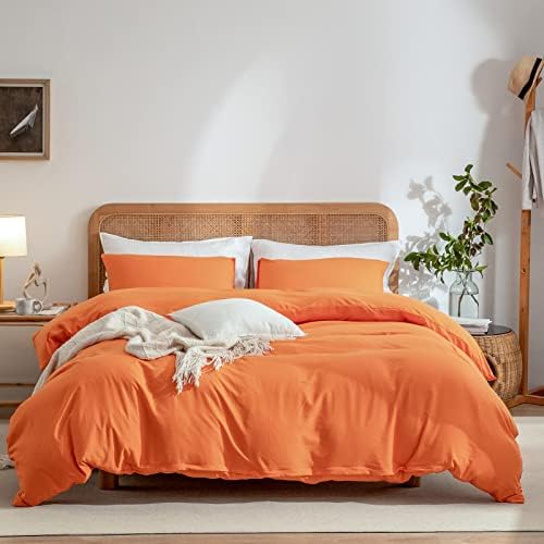 Orange Duvet Cover King, 100% Washed Microfiber 3 Pieces Solid Color Casual Orange Bedding Set for Men and Women, with Zipper Closure, Luxury Soft Relaxed Feel Natural Wrinkled Comfy (Orange, King)