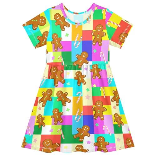 Emelivor Gingerbread Candy Star Girls Summer Dress Toddler Girl Short Sleeve Dress Casual Dresses for Girl,2T