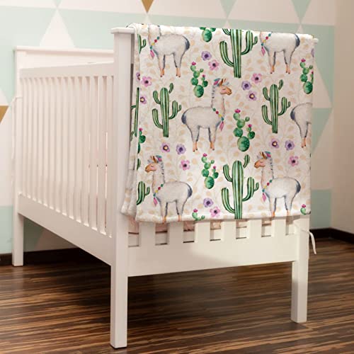 Hawskgfub Baby Toddler Girls Summer Llama Cactus Flower Blanket Gift, Nursery Alpaca Tropical Plant Flannel Fleece Bed Swaddling Cloth, Soft Lightweight Newborn Kids Baby Shower Crib Bedding 30 X 40 #TOP1