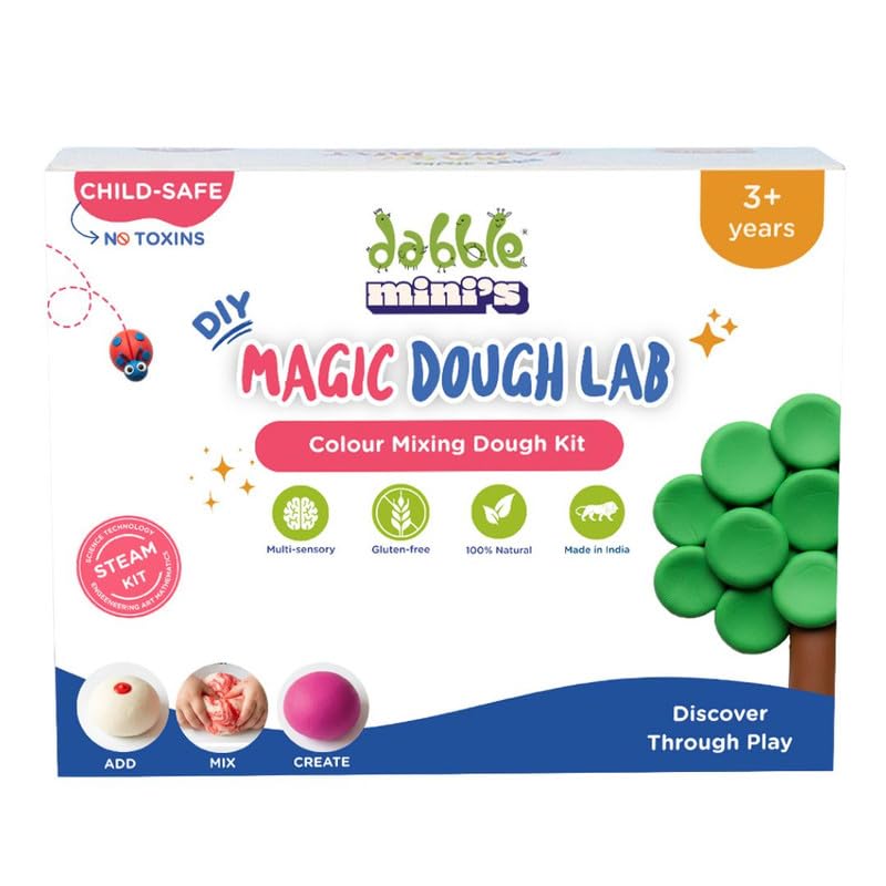 Image of dabble mini's Magic Dough Lab - Colour Mixing Playdough Kit | Gluten Free| Taste-Safe | 100% Natural Art & Science Activity Set Creative Skill | 10+ Guided Creation | Birthday Gift for Kids 3+ Years