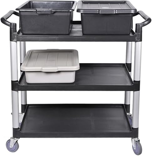 Miniatura 4 de Restaurantware RW Clean - Carrito utilitario de 31.9 x 17.1 x 35.8 pulgadas, 1 carrito de limpieza rodante, 3 estantes pequeños, de plástico negro,