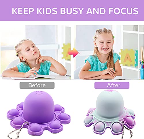 Image of PATPAT Double-Sided Bubble Fidget Toy Simple Dimple Reversible Octopus Colorful Rainbow Tie Dye Silicone Sensory Toys with Keychain Flip Relieve Stress Finger Toys Best Gift for Kids (Random Color)