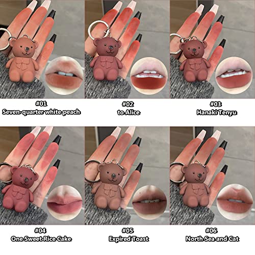 2 In 1 Key Chain Bear Lipstick Mist Matte Velvet Lipstick Waterproof Long Lasting Lip Gloss Cute Bear Beauty Makeup (05#+06#) #TOP1