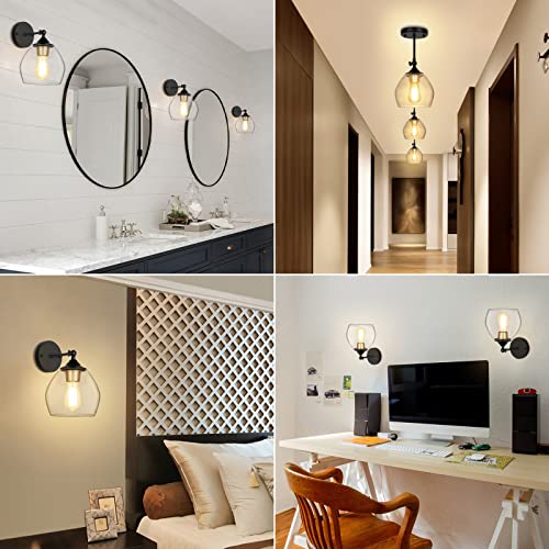 Farmhouse Wall Sconces Set Of 2, Vintage Bathroom Vanity Light Fixtures With Glass Shades, Modern Bedside Wall Mount Lamps, Black And Gold Indoor Lighting For Stairwell Hallway Bedroom Living Room #TOP6