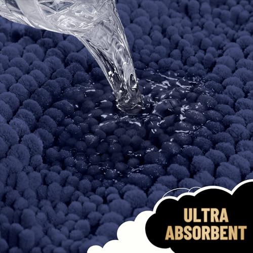 Image of OLANLY Thick Bathroom Rugs 30x20, Extra Absorbent Chenille Striped Bath Rugs, Rubber Backing, Machine Wash Dry, Bath Mats for Bathroom Floor, Tub and Shower, Home Decor Accessories, Twilight Sapphire