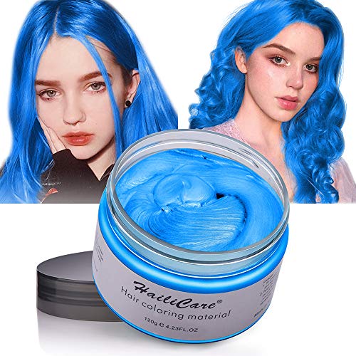 Hair Color Wax, Unisex Temporary Hair Dye Blue, Hairstyle Coloring Cream for Party, Cosplay, Halloween, Masquerade, Club, Disposable Hair Dye for Women and Men, 4.23ozâ€¦