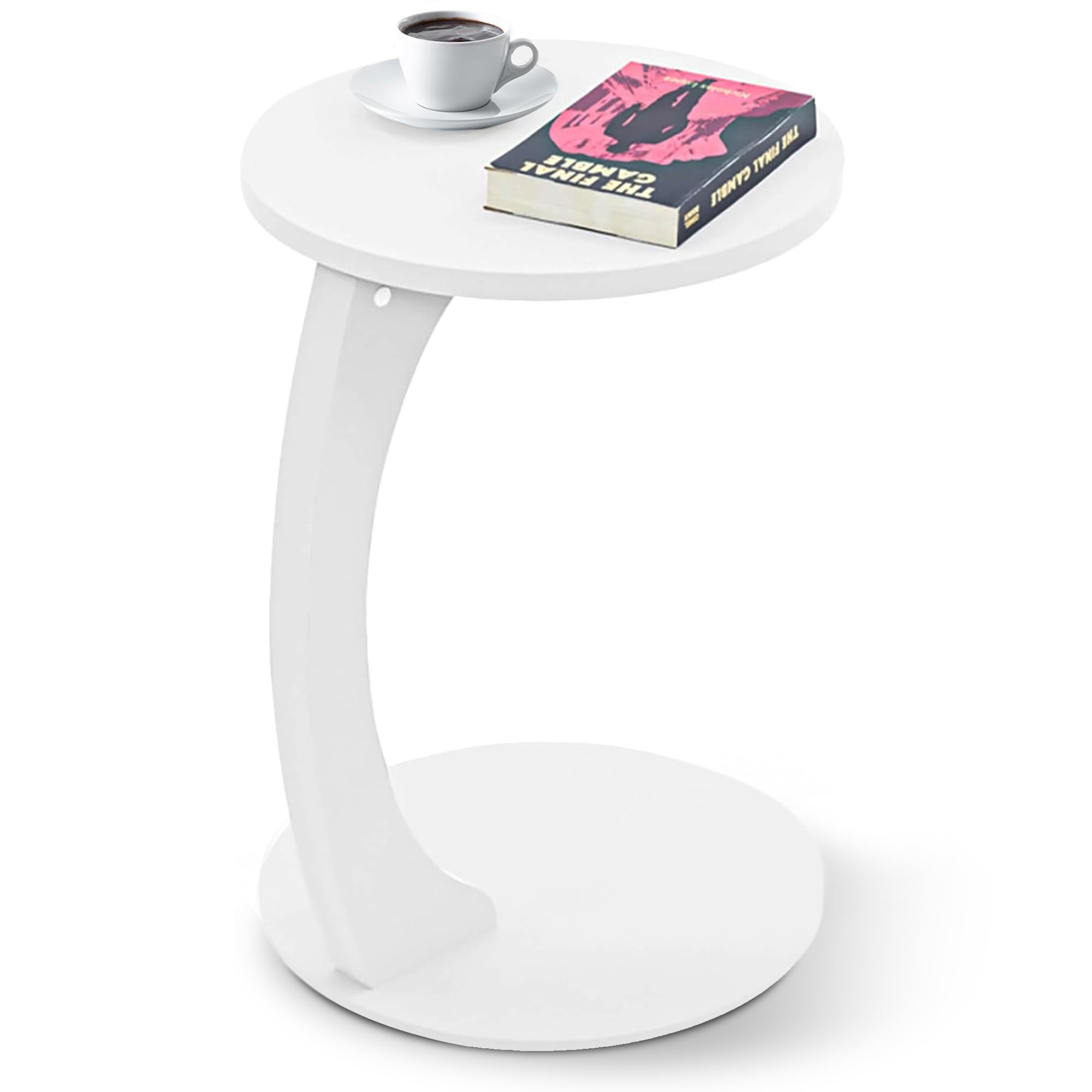 [en.casa] Beistelltisch Holeby Couchtisch Sofatisch auf Rollen Betttisch Laptoptisch C-Form Wohnzimmertisch Rolltisch runde Tischplatte Kaffeetisch 56 x Ø 38 cm Abstelltisch Weiß