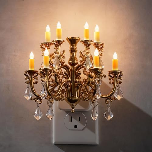 Briignite LED Night Lights Plug into Wall, Chandelier Night Light with Dusk to Dawn Light Sensor, Dimmable Golden Nightlight Plug in, 3000K Soft White for Bathroom Bedroom Hallway Kitchen