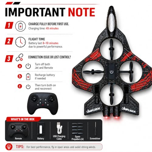 Image of RC Jet Airplane for Kids & Adults with Remote Control, 2.4GHz High Speed RC Plane Toy with LED Lights, Easy to Fly Remote Control Jet Plane for Boys Girls Outdoor Flying Toy (Red) (RED)