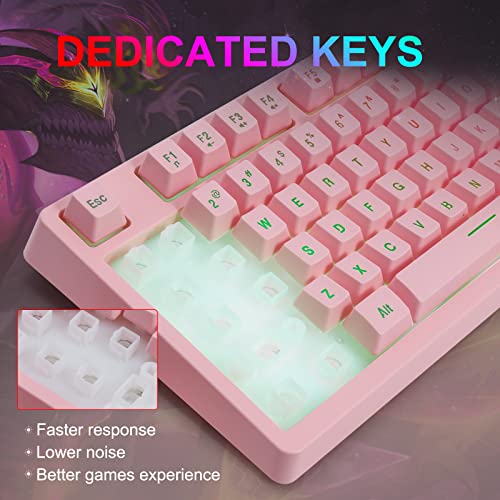 Huo Ji Cq104 Pink Gaming Keyboard Usb Wired With Rainbow Led Backlit, Quiet Floating Keys, Mechanical Feeling, Spill Resistant, Ergonomic For Xbox, Ps Series, Desktop, Computer, Pc #TOP5