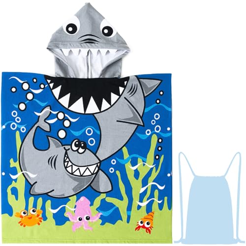 Image of NovForth Kids Beach Towel for Boys Girls, Shark Hooded Bath Towel Wrap, Toddler Pool Towel with Hood