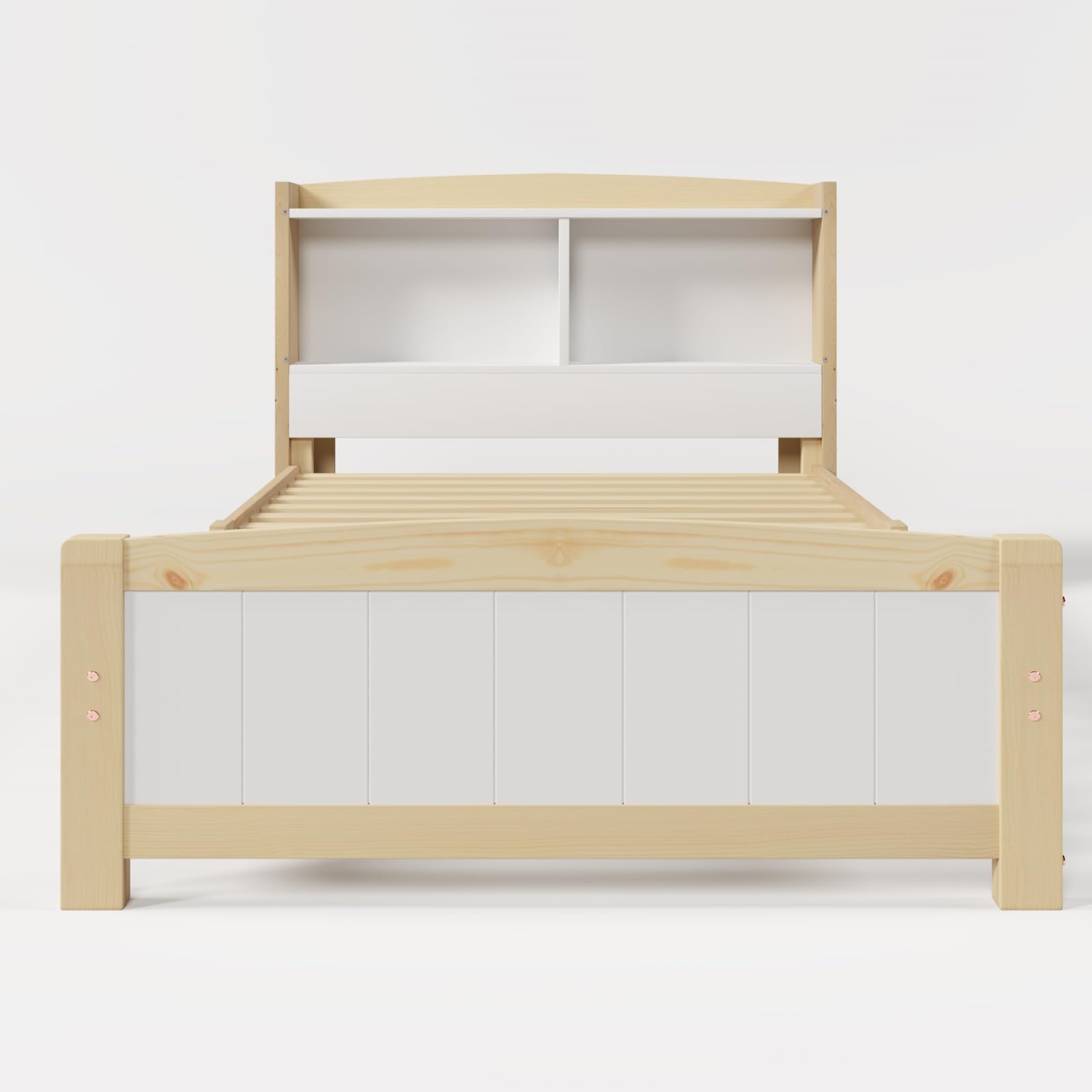 KOMHTOM Simple Lit en Bois avec Tête de lit de Rangement Cadre de lit Plateforme avec Sommier à Lattes pour Enfant, Adolescents(sans Matelas) (A, 90x200 cm)