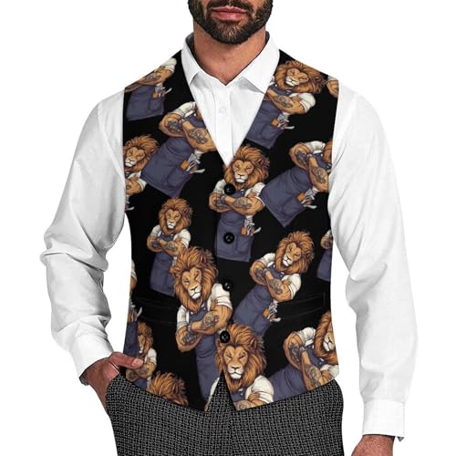 Lion Barber Trendy Vest Suit for Men V Neck Formal Dress Waistcoat Vests Business Slim Fit