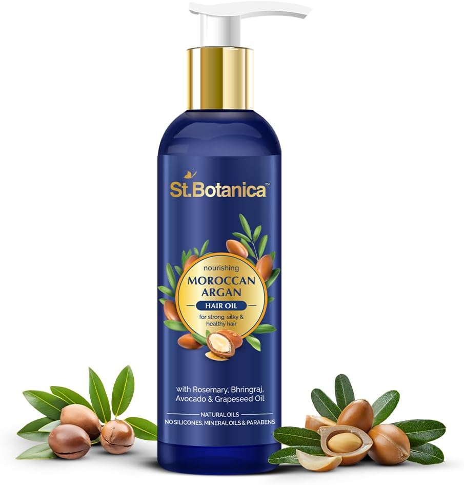 StBotanica Moroccan Argan Hair Oil (With Pure Argan, Jojoba, Almond, Castor, Olive, Avocado, Rosemary Oils), 200ml