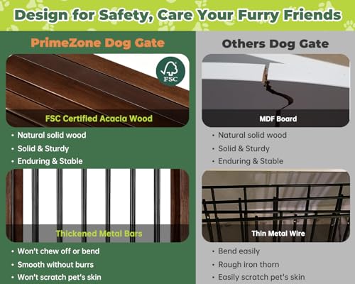 PrimeZone 96" Wide Dog Gate with Door 30" Tall 4-Panel Pet Gate Indoor | Solid Acacia Wooden Freestanding Puppy Gates, Foldable Dog Fence for Doorways, Stairs, Support Feet Included, Brown - Image 5