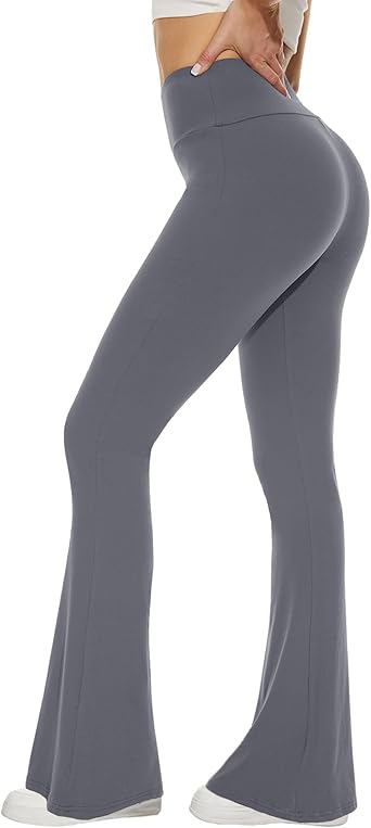 Sundwudu Black Flare Yoga Pants for Women - Soft High Waist Bootcut Leggings Tall & Long Bootleg Pants for Women