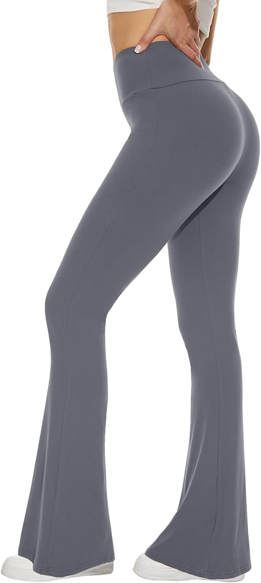Sundwudu Black Flare Yoga Pants for Women - Soft High Waist Bootcut Leggings Tall & Long Bootleg Pants for Women