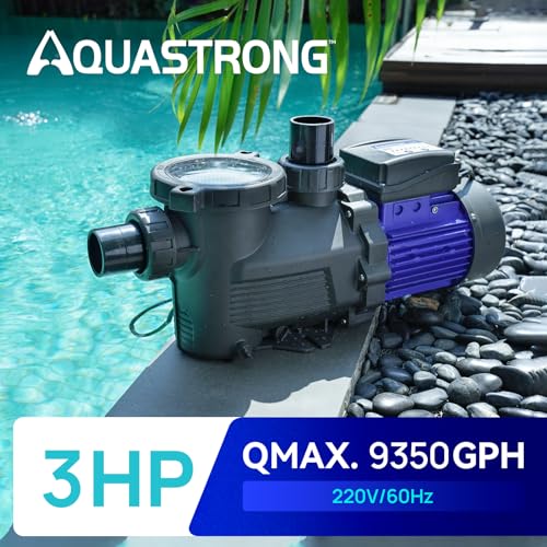 Image of Aquastrong 3HP In /Above Ground Pool Pump with Timer, 220V, 9350GPH, High Flow, Powerful Self Primming Swimming Pool Pumps with Filter