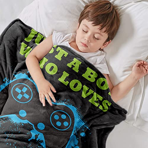 Udten Gamer Throw Blanket, Gaming Gift For Boys Teens, Easter Gift Ideas With Graffiti Gamepad Game Controller, Just A Boy Who Loves Video Game Flannel Printed Blanket For Gaming Lovers(40" X 50") #TOP1
