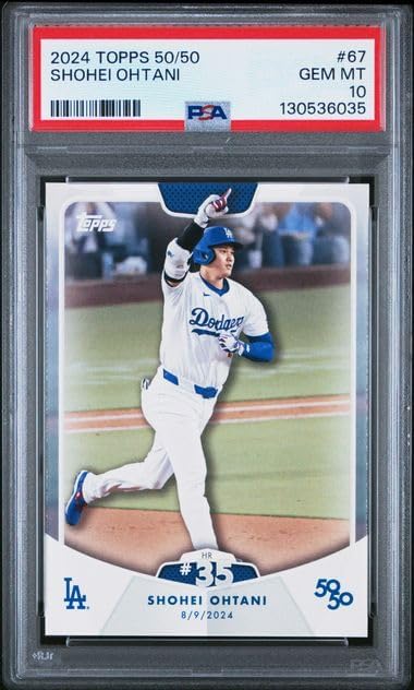 Graded Psa Gem Mint 10 Shohei Ohtani #67 Baseball Card 50/50 Home Run And Stolen Bases Club Dodgers 4 time Mvp Superstar. Celebrate Home Run #35 During His Record Setting Season