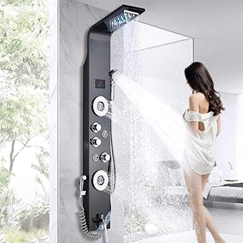 LED Shower Panel with Bidet Function Made of Stainless Steel with Temperature Display and 2 Massage Functions Black