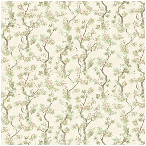Holden Folia Cream Pink Vinyl Wallpaper - Whimsical Tree Blossom Bird Motif - Natural- Textured Background - Scrubbable Strippable Paste The Wall - Serene Elegant Home Decor