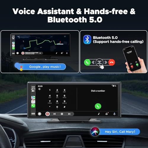 LAMTTO 9.26\" Wireless Carplay and Android Auto with 2.5K Dash Cam, 1080P Backup Camera, Portable Touchscreen GPS Navigation for Car, Car Stereo Receiver with Bluetooth,AirPlay,AUX,FM,Googel,Siri
