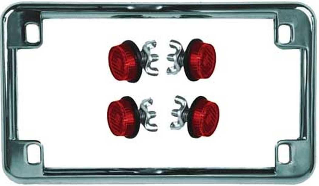 Chris Products 0602 Chrome Motorcycle License Plate Frame with 4 Red Reflector