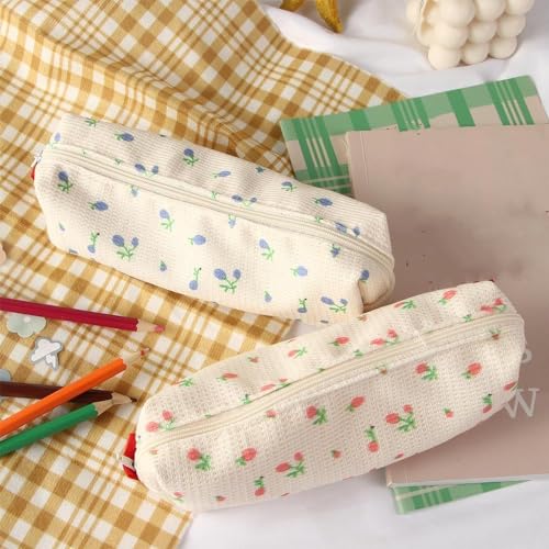 Image of Pink Women Fresh Style Pencil Bag Flower Floral Canvas Large Pen Pencil Pouch Bag Pencil Case Pen Holder Coin Pouch, Simple Cosmetic Storage Bags Makeup Bag Office, Pen, Pencil and Marker Cases