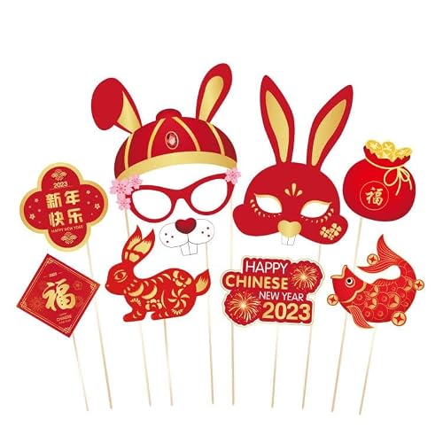 Chinese New Year 2023 Photo Booth Props With Stick For Lunar New Year Party Decorations #TOP4