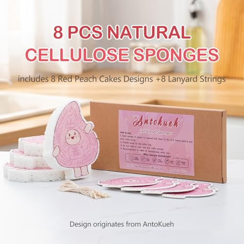 Image of 8-Pack AntoKueh Cellulose Compressed Sponges - Cute Cartoon Shapes, Natural Kitchen Sponges for Cleaning, Eco-Friendly&Reusable, Odor-Free