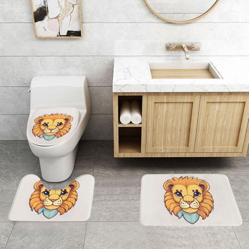 Tapis de bain antidérapant lot de 3 absorption maximale motif lion - 4
