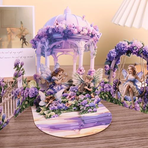 Purple Fairy-Tale Castle 3D Pop-Up Card, Birthday or Valentine’s Day Greeting Card with Envelope